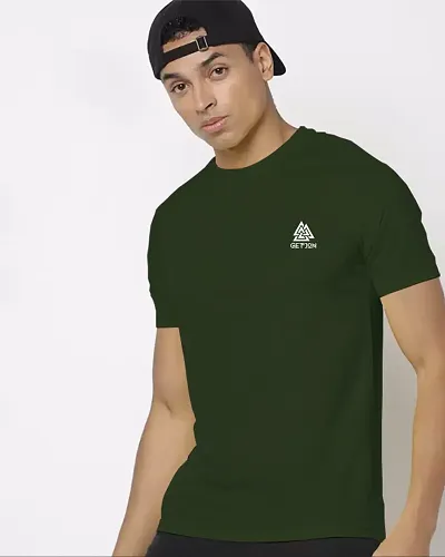 Stylish Blend Solid Half Sleeve Round Neck Tees For Men