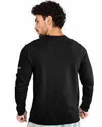 Stylish Black Cotton Blend Solid Long Sleeve Round Neck Tees For Men-thumb1