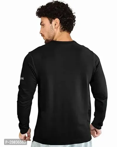 Stylish Black Cotton Blend Solid Long Sleeve Round Neck Tees For Men-thumb2