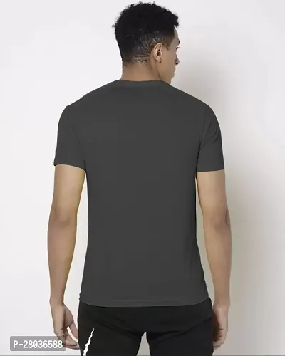 Stylish Grey Cotton Blend Solid Half Sleeve Round Neck Tees For Men-thumb2