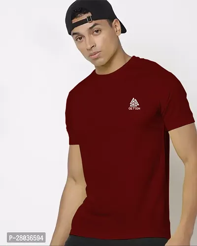 Stylish Maroon Cotton Blend Solid Half Sleeve Round Neck Tees For Men-thumb0