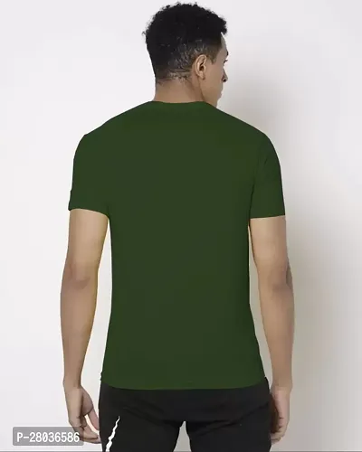 Stylish Green Cotton Blend Solid Half Sleeve Round Neck Tees For Men-thumb2