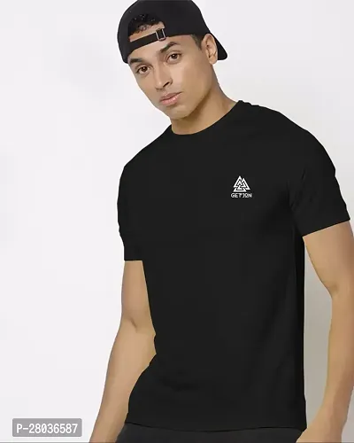 Stylish Black Cotton Blend Solid Half Sleeve Round Neck Tees For Men