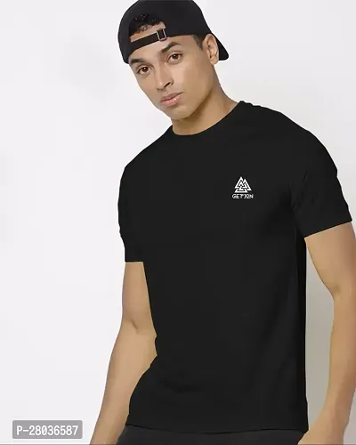 Stylish Black Cotton Blend Solid Half Sleeve Round Neck Tees For Men-thumb0