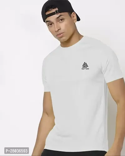 Stylish White Cotton Blend Solid Half Sleeve Round Neck Tees For Men
