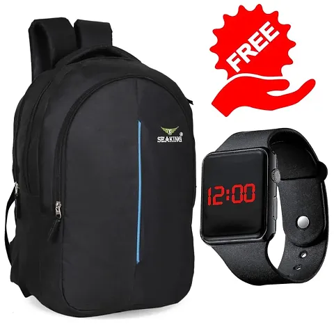 Stylish Solid Backpacks With Watch