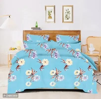 Classic Glace Cotton Double Bedsheet With 2 Pillow Covers