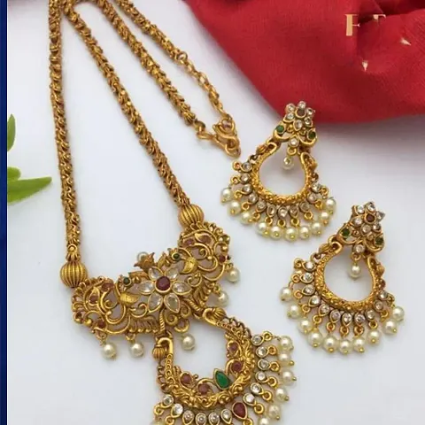 Matte Finish Temple Jewellery Sets with Earrings