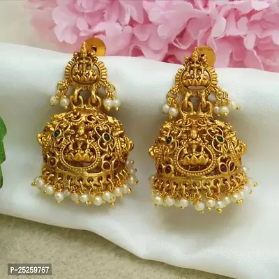 LAYKEN DESIGNER TRADITIONAL GOLDEN CUBIC ZIRCONIA  PEARL GOLD PLATED JHUMKA DROP EARRINGS FOR WOMEN GIRLS-thumb0