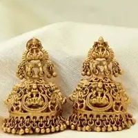 LAYKEN DESIGNER TRADITIONAL GOLDEN CUBIC ZIRCONIA  PEARL GOLD PLATED JHUMKA DROP EARRINGS FOR WOMEN GIRLS-thumb1