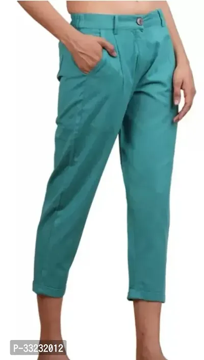 Elegant Green Cotton Solid Trousers For Women And Girls Pack of 1