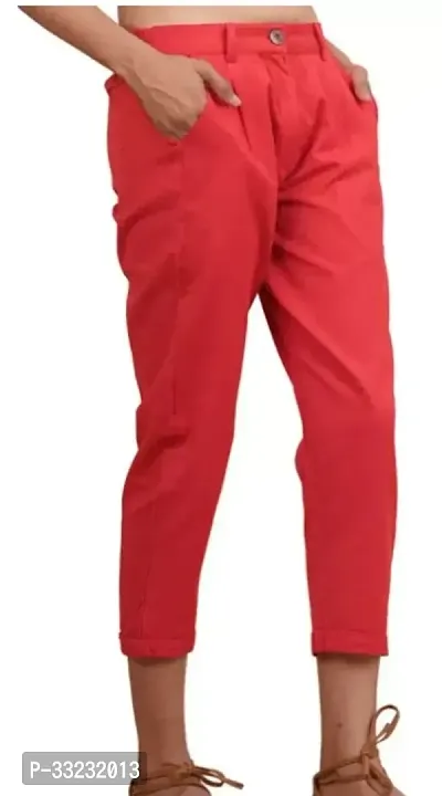 Elegant Red Cotton Solid Trousers For Women And Girls Pack of 1