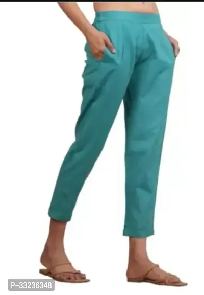 Elegant Green Cotton Solid Trousers For Women And Girls Pack of 1-thumb0