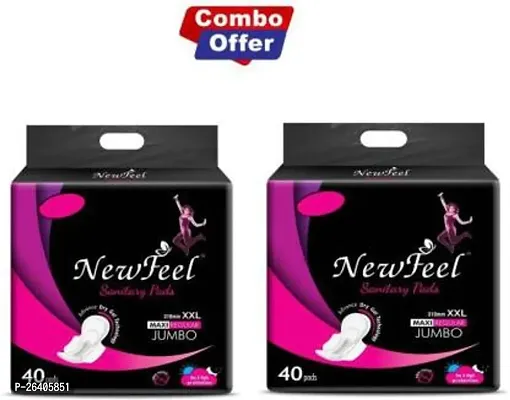 NewFeel pack of 2 XXL Ultra Thin Dry Cover Sanitary Pads For Women With Wings, (80 Pads) Sanitary Pad  (Pack of 80)