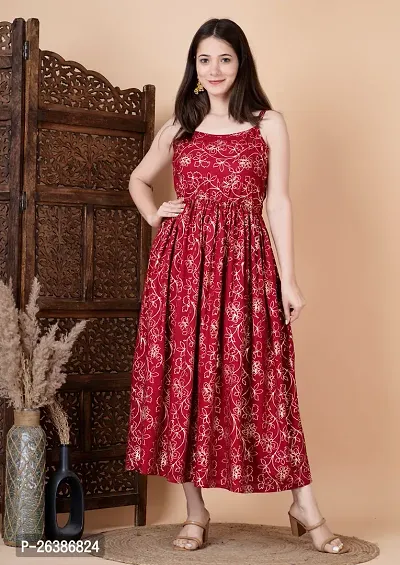 Stylish Maroon Rayon Printed Dresses For Women-thumb0