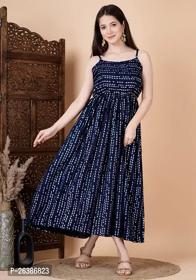 Stylish Navy Blue Rayon Embellished Dresses For Women-thumb5