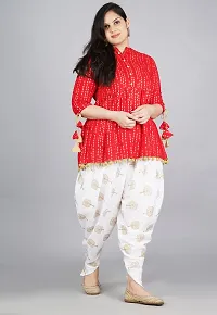 FabRasiya Women's Cotton Flared Kurta With Dhoti Pant (XXX-Large, Red)-thumb1