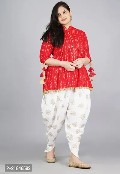 FabRasiya Women's Cotton Flared Kurta With Dhoti Pant (XXX-Large, Red)-thumb2