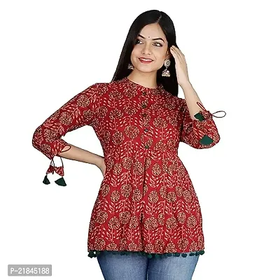 FabRasiya Women's Cotton Floral Print Regular Wear Top (Maroon) (Cotton, Large)