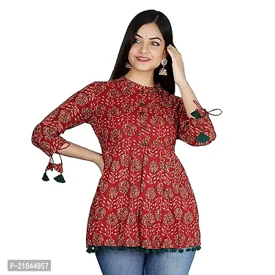 FabRasiya Women's Cotton Floral Print Regular Wear Top (Maroon) (Cotton, X-Large)