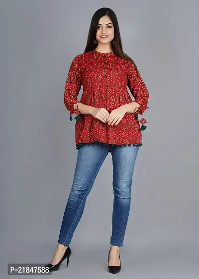 Women's Cotton Floral Print Regular Wear Top (XX-Large, Red)-thumb2