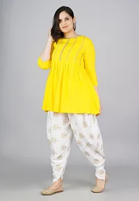 FabRasiya Women's  Girl's Rayon Kurta With Dhoti Pant Set (X-Large, Yellow)-thumb2