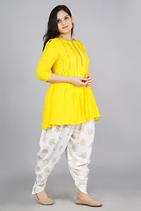 FabRasiya Women's  Girl's Rayon Kurta With Dhoti Pant Set (X-Large, Yellow)-thumb1