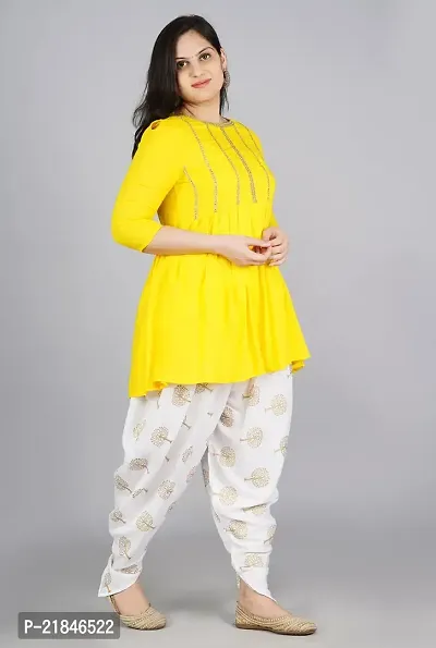 FabRasiya Women's  Girl's Rayon Kurta With Dhoti Pant Set (X-Large, Yellow)-thumb2
