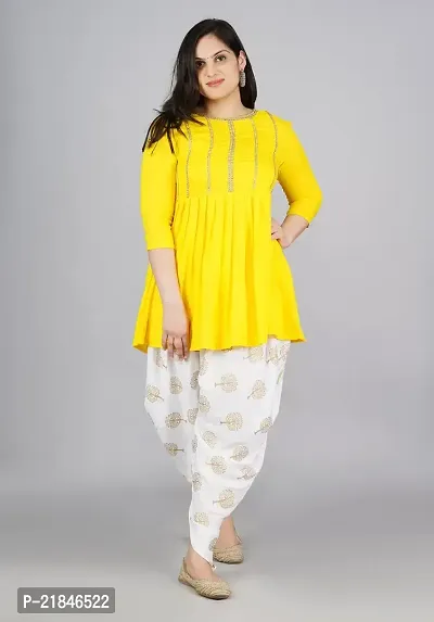 FabRasiya Women's  Girl's Rayon Kurta With Dhoti Pant Set (X-Large, Yellow)-thumb5