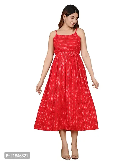 FabRasiya Women's Dress, |Rayon| Sleeveless| A-Line Western Dresses for Women or Girls (XXX-Large) Red-thumb0