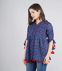 Women's Cotton Floral Print Regular Wear Top (XX-Large, Blue)-thumb1