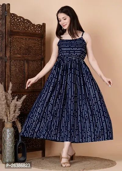 Stylish Navy Blue Rayon Embellished Dresses For Women-thumb0