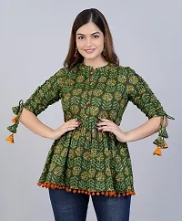 Women's Cotton Floral Print Regular Wear Top (Medium, Green)-thumb2