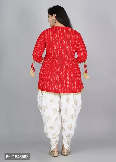 FabRasiya Women's Cotton Flared Kurta With Dhoti Pant (XXX-Large, Red)-thumb3