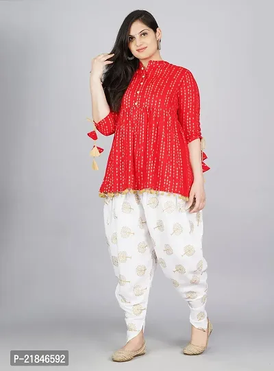 FabRasiya Women's Cotton Flared Kurta With Dhoti Pant (XXX-Large, Red)-thumb5