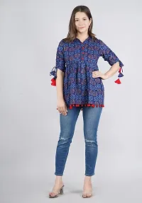 Women's Cotton Floral Print Regular Wear Top (XX-Large, Blue)-thumb2