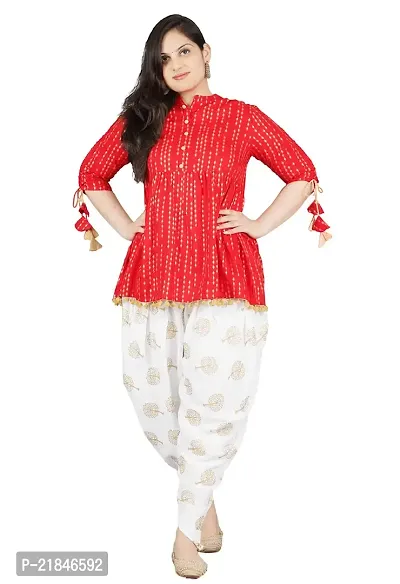 FabRasiya Women's Cotton Flared Kurta With Dhoti Pant (XXX-Large, Red)-thumb0
