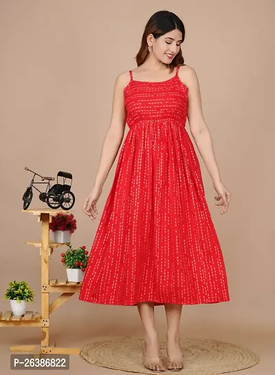 Stylish Red Rayon Embellished Dresses For Women-thumb0