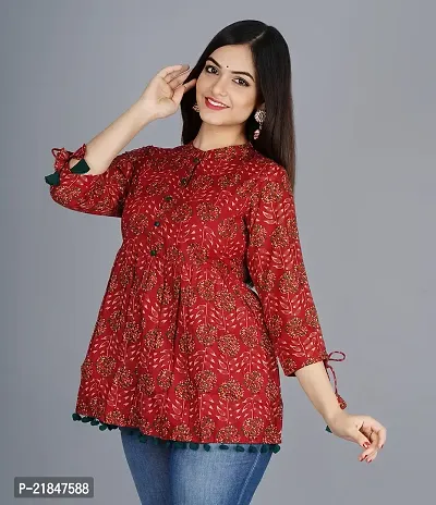 Women's Cotton Floral Print Regular Wear Top (XX-Large, Red)-thumb5