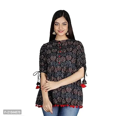 FabRasiya Women's Cotton Floral Print Regular Wear Top (Black)-thumb1