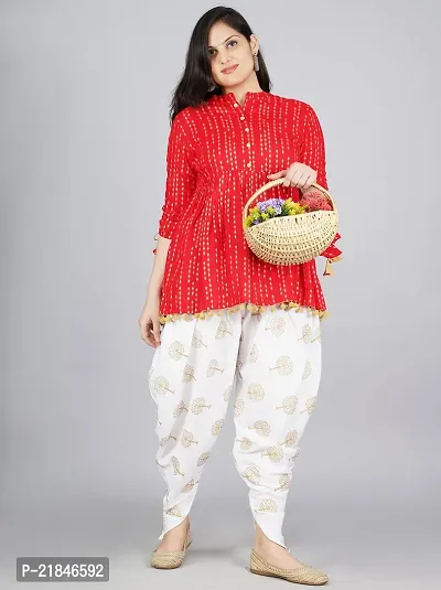 FabRasiya Women's Cotton Flared Kurta With Dhoti Pant (XXX-Large, Red)-thumb4