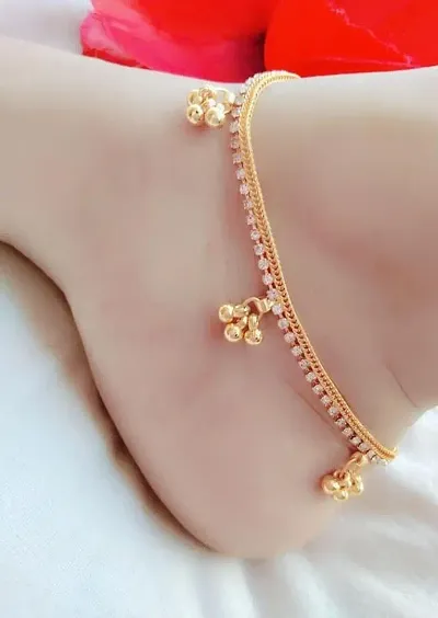 Designer Gold Plated American Diamond Anklets