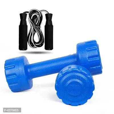 Gym Insane Home Workout Gym Dumbbells. 4kg(2 kg x2, blue) Skipping Rope PVC Dumbbell Set for men  women.-thumb0