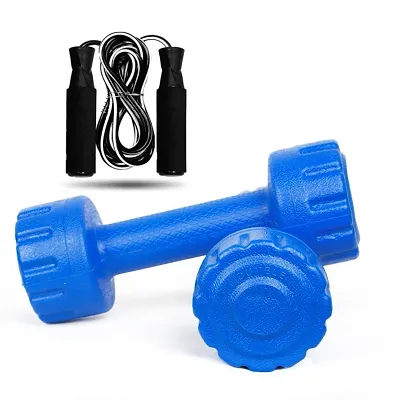 Gym Insane Home Workout Gym Dumbbells. 4kg(2 kg x2, blue) Skipping Rope PVC Dumbbell Set for men  women.