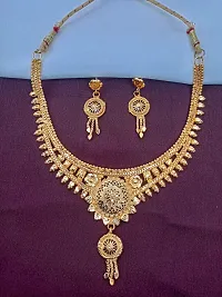 Stylish Golden Brass 1 Necklace With 2 Earrings Set For Women-thumb3