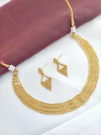 Stylish Golden Brass 1 Necklace With 2 Earrings Set For Women-thumb2