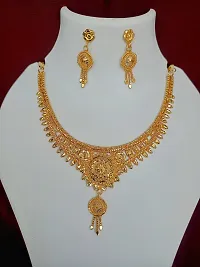 Stylish Golden Brass 1 Necklace With 2 Earrings Set For Women-thumb2