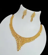 Stylish Golden Brass 1 Necklace With 2 Earrings Set For Women-thumb3