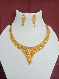 Stylish Golden Brass 1 Necklace With 2 Earrings Set For Women-thumb4