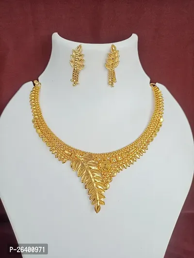 Stylish Golden Brass 1 Necklace With 2 Earrings Set For Women-thumb5
